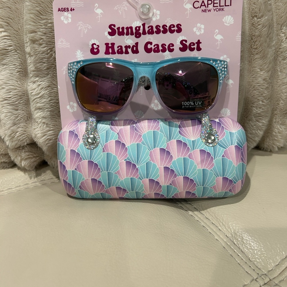Capelli of New York Kids Sunglasses & Case - Light Blue and Purple - Picture 1 of 1
